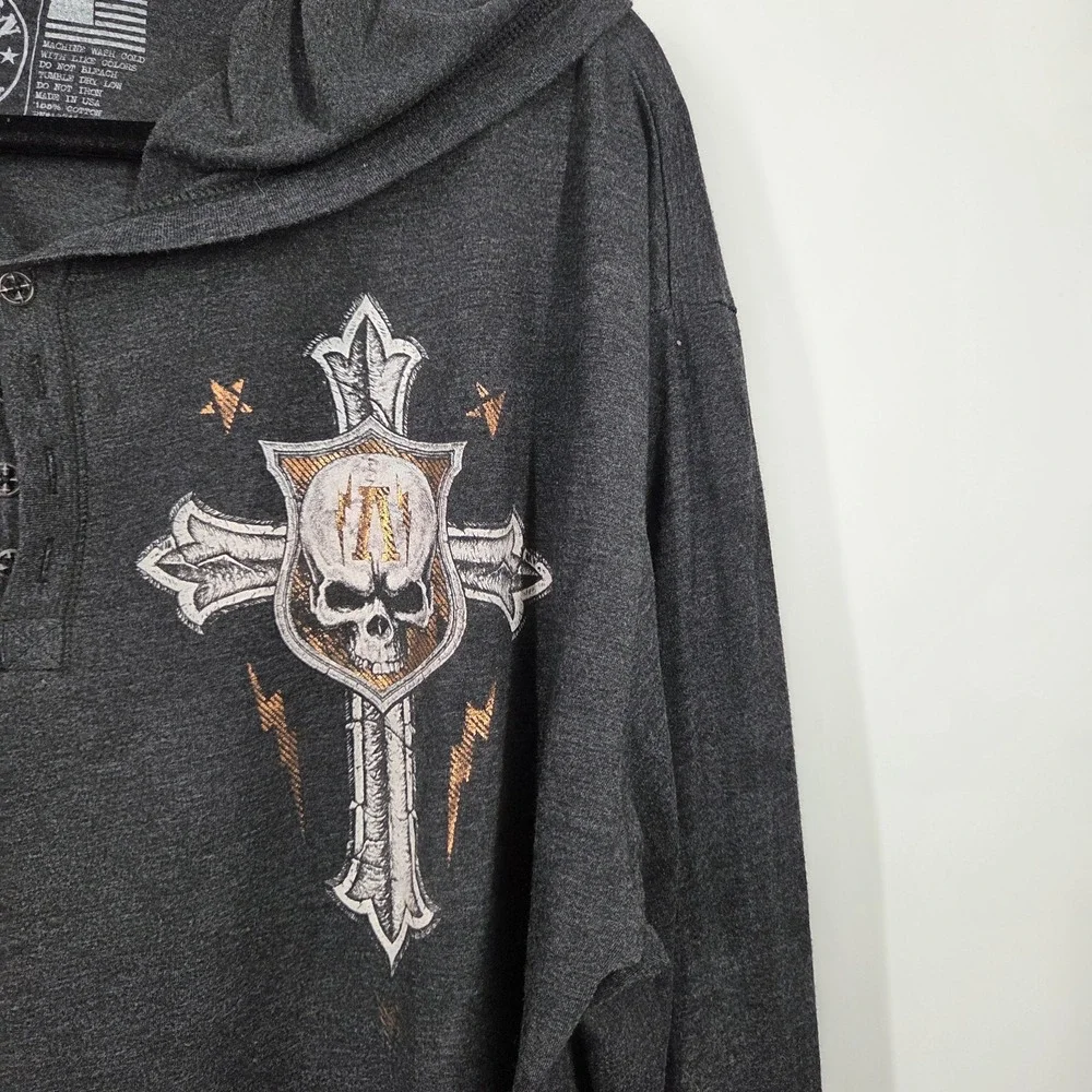 Affliction Live Fast Men's Long Sleeve with Hood Size 2XL Large Graphic Cross